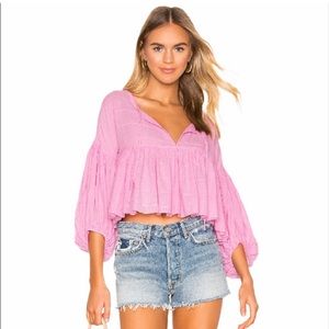 free people pink beaumont balloon sleeve top size medium 0177 peplum oversized
